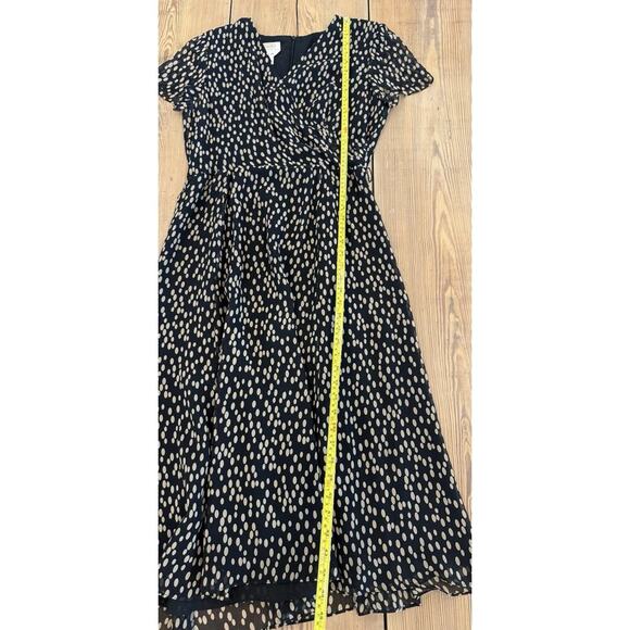 Women's Vintage 90s TALBOT'S Pure Silk Faux Wrap Dress Black Tan Polka Dot 8 - Picture 5 of 7